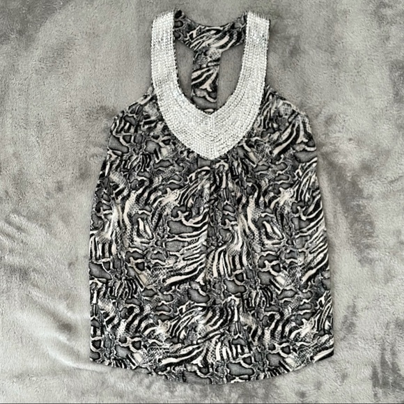 C. Olives Sequined T-Back Tank Python Print Top M - Picture 1 of 8